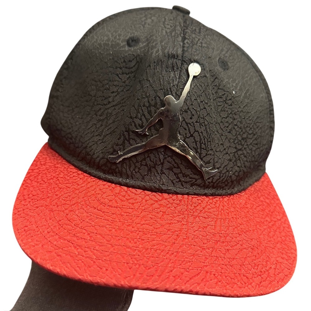 Jordan Youth Elephant Print Snapback Hat Black Red Metallic Jumpman Cap